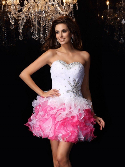 A-Line/Princess Sweetheart Ruffles Sleeveless Short Organza Cocktail Dresses [50624]