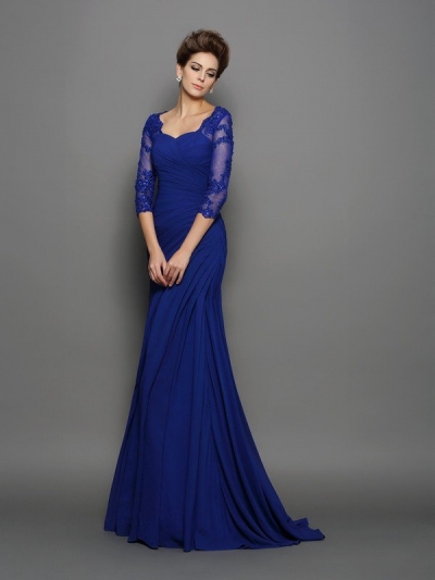 Trumpet/Mermaid Sweetheart Ruched 3/4 Sleeves Long Chiffon Mother of the Bride Dresses [50912]