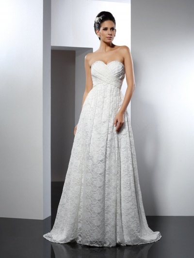 A-Line/Princess Sweetheart Sleeveless Long Satin Wedding Dresses [51102]