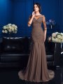 Sheath/Column Scoop Beading 3/4 Sleeves Long Chiffon Mother of the Bride Dresses