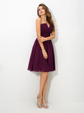 A-Line/Princess V-neck Pleats Sleeveless Short Chiffon Bridesmaid Dresses