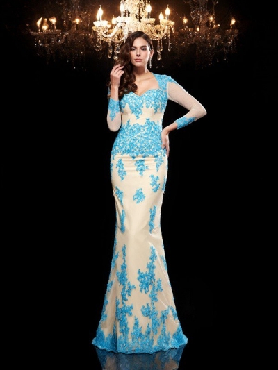 Trumpet/Mermaid Sweetheart Applique 3/4 Sleeves Long Net Dresses [60421]