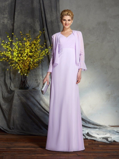 Sheath/Column V-neck Applique Sleeveless Long Chiffon Mother of the Bride Dresses [60485]