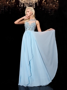 A-line/Princess Scoop Beading Sleeveless Long Chiffon Dresses