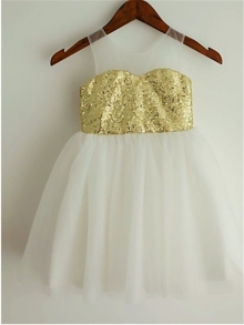 A-line/Princess Scoop Sleeveless Sequin Tea-Length Tulle Flower Girl Dresses