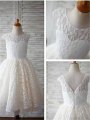 A-line/Princess Scoop Short Sleeves Floor-Length Lace Flower Girl Dresses