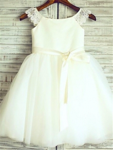 A-line/Princess Sleeveless Scoop Sash/Ribbon/Belt Floor-Length Organza Flower Girl Dresses