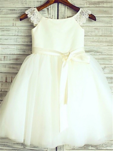 A-line/Princess Sleeveless Scoop Sash/Ribbon/Belt Floor-Length Organza Flower Girl Dresses