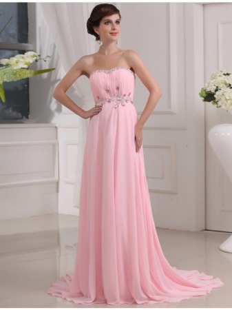 A-Line/Princess Beading Sleeveless Strapless Long Chiffon Dresses