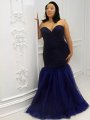 Trumpet/Mermaid Sweetheart Sleeveless Sequin Floor-Length Tulle Plus Size Dresses