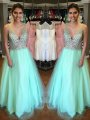 A-Line/Princess V-Neck Sleeveless Floor-Length Tulle Beading Dresses