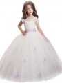 Ball Gown Jewel Short Sleeves Sash/Ribbon/Belt Floor-Length Tulle Flower Girl Dresses