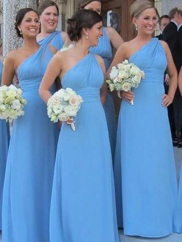 Sheath/Column One-Shoulder Chiffon Sleeveless Floor-Length Bridesmaid Dresses