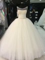 Ball Gown Scoop Beading Tulle Sleeveless Floor-Length Wedding Dresses