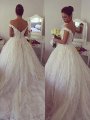 Ball Gown Sleeveless Off-the-Shoulder Lace Court Train Wedding Dresses