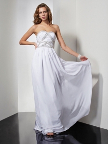 Sheath/Column Strapless Sleeveless Beading Long Chiffon Dresses