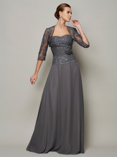 A-Line/Princess Sleeveless Applique Sweetheart Long Chiffon Mother of the Bride Dresses [40185]