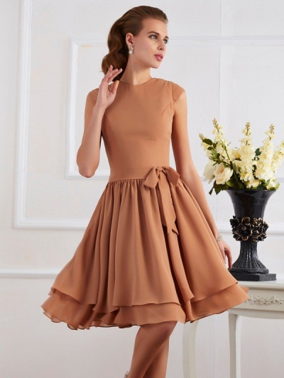 Sheath/Column High Neck Sleeveless Sash/Ribbon/Belt Short Chiffon Bridesmaid Dresses [40239]