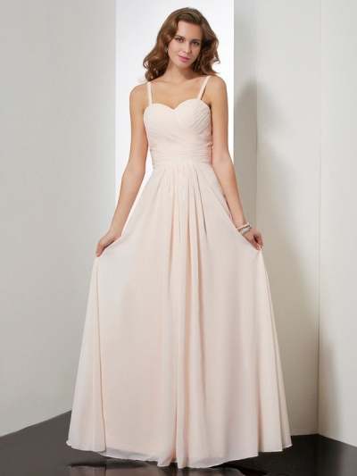 Sheath/Column Spaghetti Straps Sleeveless Ruffles Long Chiffon Dresses [40300]