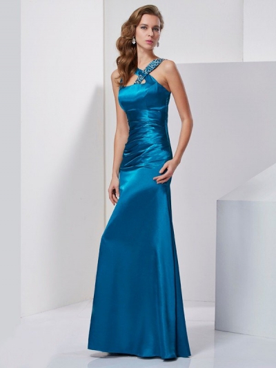 Sheath/Column Straps Sleeveless Beading Long Silk like Satin Dresses [40494]