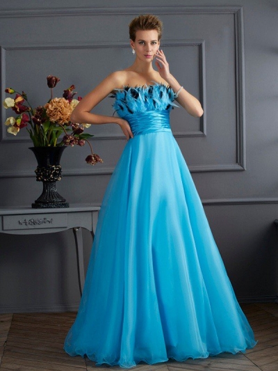 A-Line/Princess Strapless Sleeveless Long Chiffon Dresses [40647]