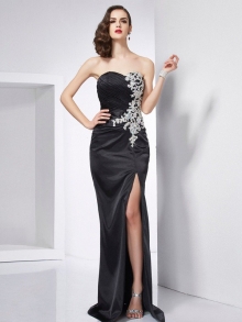 Trumpet/Mermaid Sweetheart Sleeveless Beading Long Elastic Woven Satin Dresses