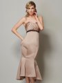 Sheath/Column Strapless Sleeveless Sash/Ribbon/Belt Short Satin Dresses