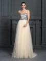 A-Line/Princess Sweetheart Beading Sleeveless Long Lace Dresses