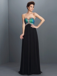 A-Line/Princess Sweetheart Paillette Sleeveless Long Chiffon Dresses