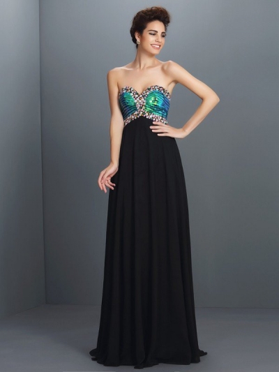 A-Line/Princess Sweetheart Paillette Sleeveless Long Chiffon Dresses [50331]