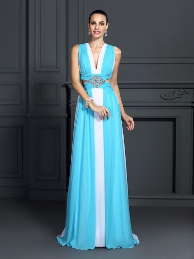 A-Line/Princess Halter Ruffles Sleeveless Long Chiffon Dresses [50359]