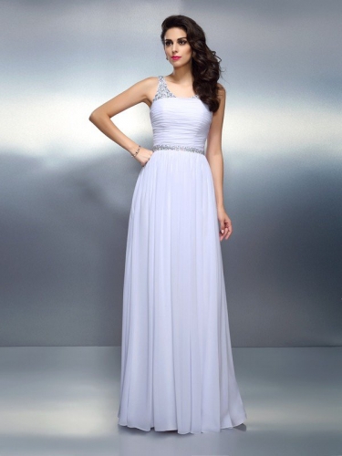 A-Line/Princess Scoop Beading Sleeveless Long Chiffon Dresses