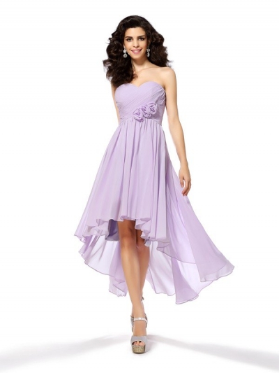 A-Line/Princess Sweetheart Hand-Made Flower Sleeveless High Low Chiffon Cocktail Dresses [50699]