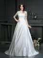 A-Line/Princess Bateau Lace 1/2 Sleeves Long Satin Wedding Dresses