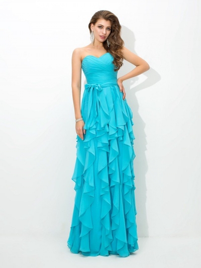 A-Line/Princess Sweetheart Layers Sleeveless Long Chiffon Bridesmaid Dresses [60255]