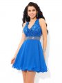 A-Line/Princess V-neck Applique Sleeveless Short Chiffon Cocktail Dresses