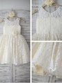 A-line/Princess Sleeveless Scoop Hand-made Flower Floor-Length Lace Flower Girl Dresses