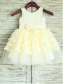 Ball Gown Scoop Sleeveless Layers Tea-Length Lace Flower Girl Dresses