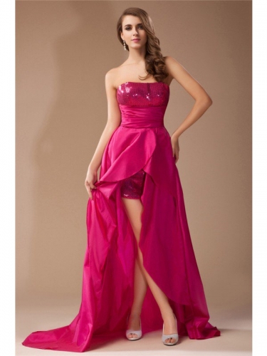 A-Line/Princess Strapless Sequin Lace Sleeveless High Low Taffeta Dresses