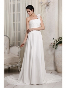 Sheath/Column One-Shoulder Sleeveless Ruffles Long Chiffon Wedding Dresses