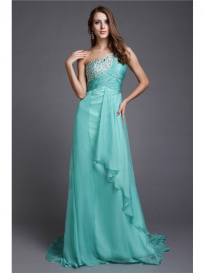 A-Line/Princess One-Shoulder Beading Sleeveless Long Chiffon Dresses [N13ZYDRESS19]