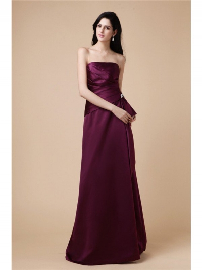 A-Line/Princess Strapless Sleeveless Beading Pleats Long Satin Dresses [N13ZYDRESS253]