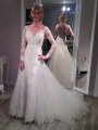 A-Line/Princess V-neck Sweep/Brush Train Long Sleeves Sequin Tulle Wedding Dresses