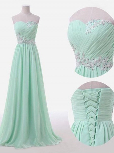 A-Line/Princess Sleeveless Sweetheart Floor-Length Beading Chiffon Bridesmaid Dresses [PO16033PO583]