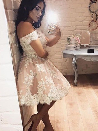 A-Line/Princess Sleeveless Off-the-Shoulder Lace Short/Mini Dresses [PO16033PO657]