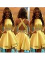 A-Line/Princess Sleeveless Scoop Beading Satin Short/Mini Dresses