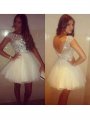 A-Line/Princess Sleeveless Scoop Beading Tulle Short/Mini Dresses