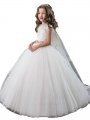 Ball Gown Jewel Sleeveless Beading Floor-Length Tulle Flower Girl Dresses