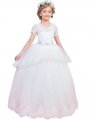 Ball Gown Jewel Short Sleeves Lace Floor-Length Tulle Flower Girl Dresses