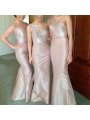 Trumpet/Mermaid One-Shoulder Sleeveless Satin Floor-Length Bridesmaid Dresses